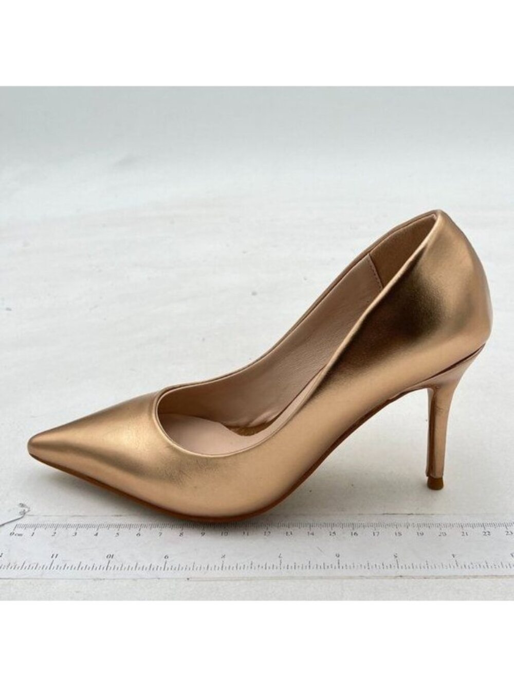 Wansseny Women Stiletto Pumps  High Heel  Close Pointed Toe  Shoes Gold Office